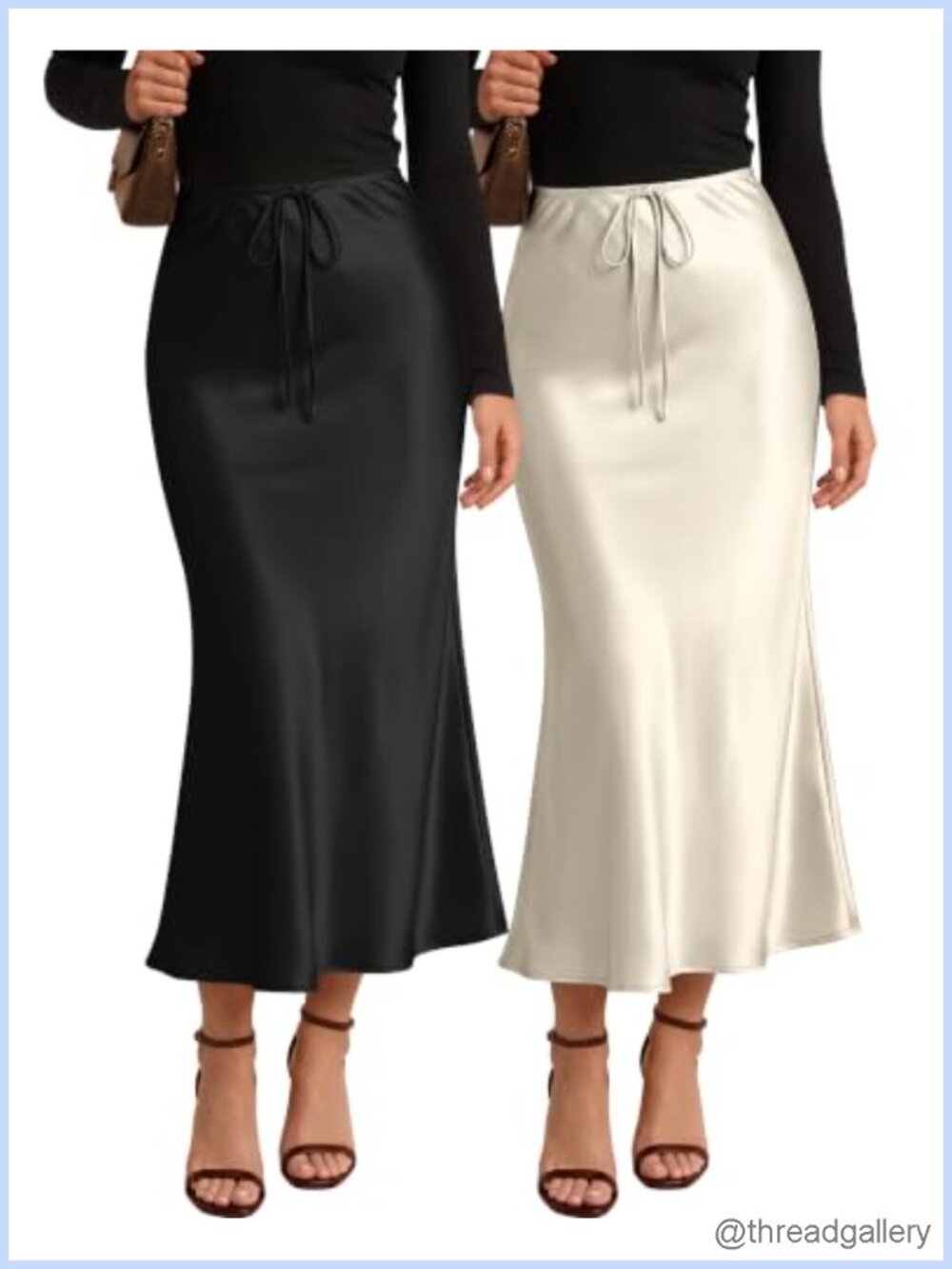 Satin Silk Midi A Line Flowy High Waisted Skirt 2 Pack